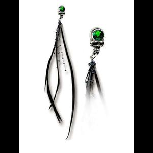 Ravenskull Long Feathered Stud Earring by Alchemy Gothic