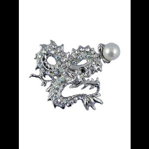 Diamante Dragon Brooch with Pearl
