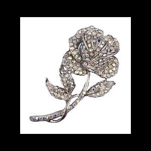 Vintage Style AB Diamante Rose Brooch on a Stem