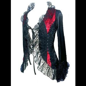 Black & Red Satin Gothic Jacket with Cobweb Lace