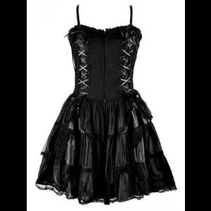 Black Silk & Net Gothic Roses Corset Dress