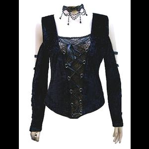 Black Velvet Gothic Top with Strappy Sleeves