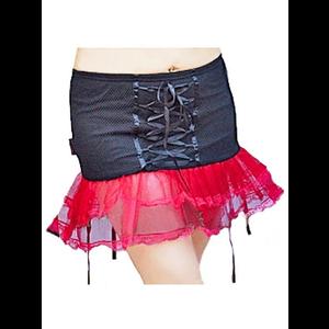 XS Punk Black Fishnet & Red Net Gothic Tutu Mini Skirt