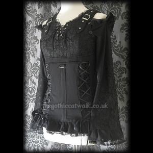 Gothic Punk Two-in-One Black Lace & Cotton Top