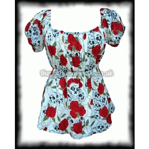 Skulls & Roses Gypsy Top - White